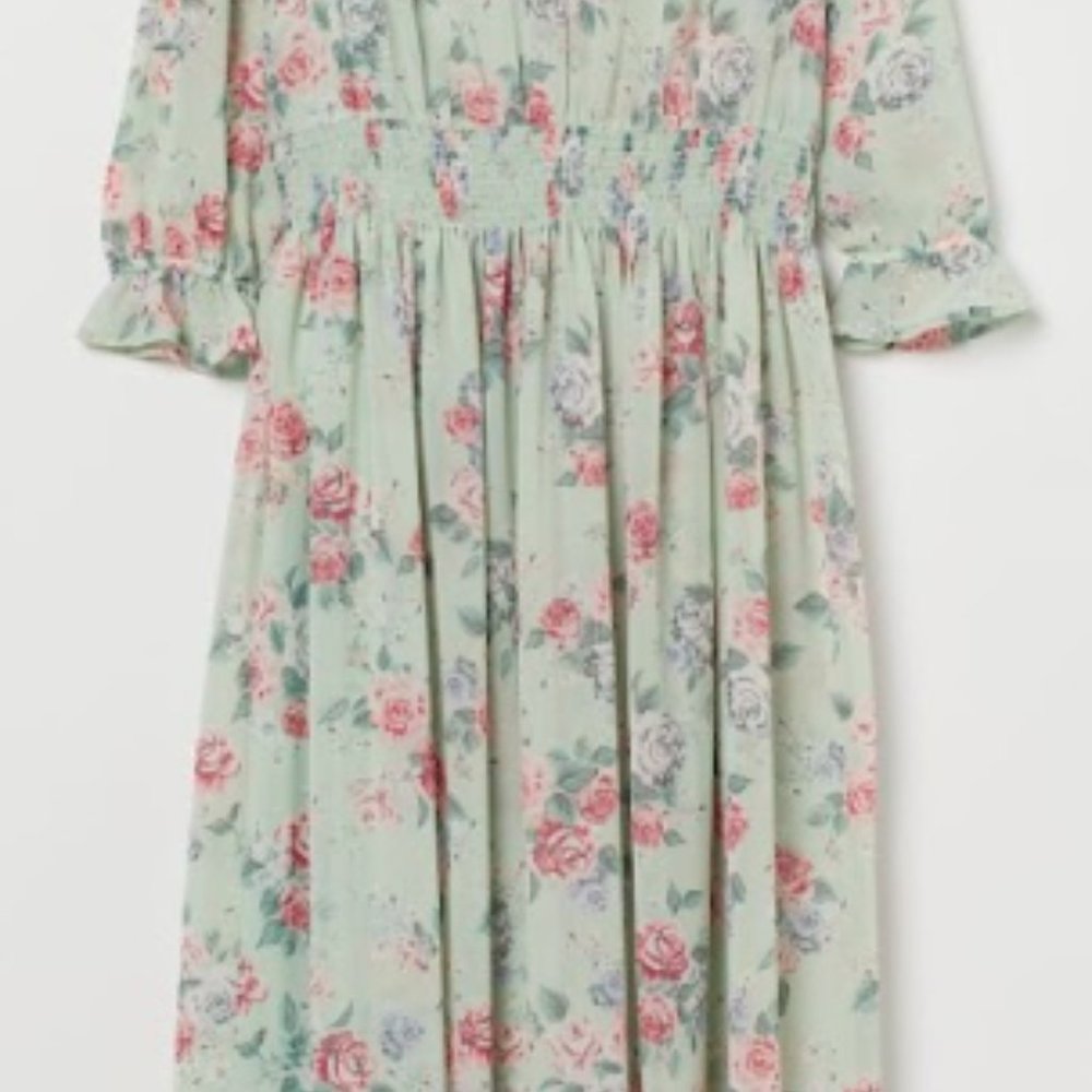 H&M Mint Green and Floral Patterned Dress